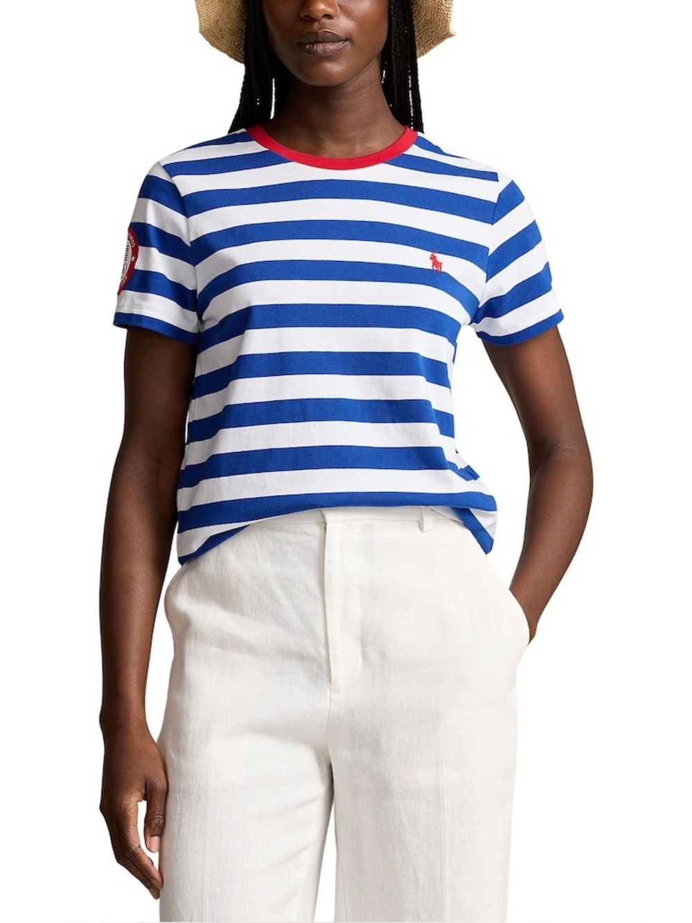 Polo RL Team USA blue striped polo logo top sz M